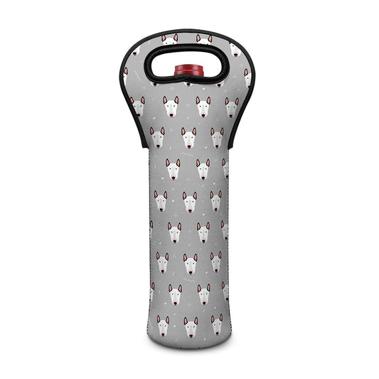 Cute Bull Terrier Faces Pattern Print Single Neoprene Wine Tote