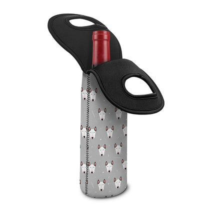 Cute Bull Terrier Faces Pattern Print Single Neoprene Wine Tote