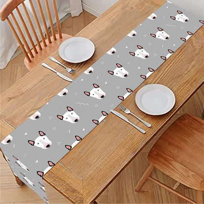 Cute Bull Terrier Faces Pattern Print Table Runner