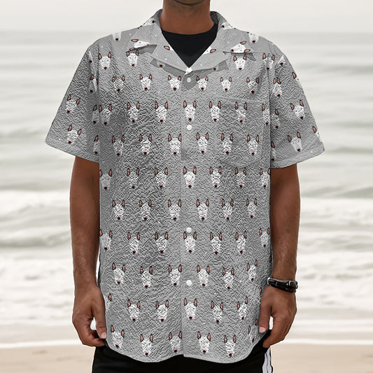 Cute Bull Terrier Faces Pattern Print Textured Short Sleeve Shirt