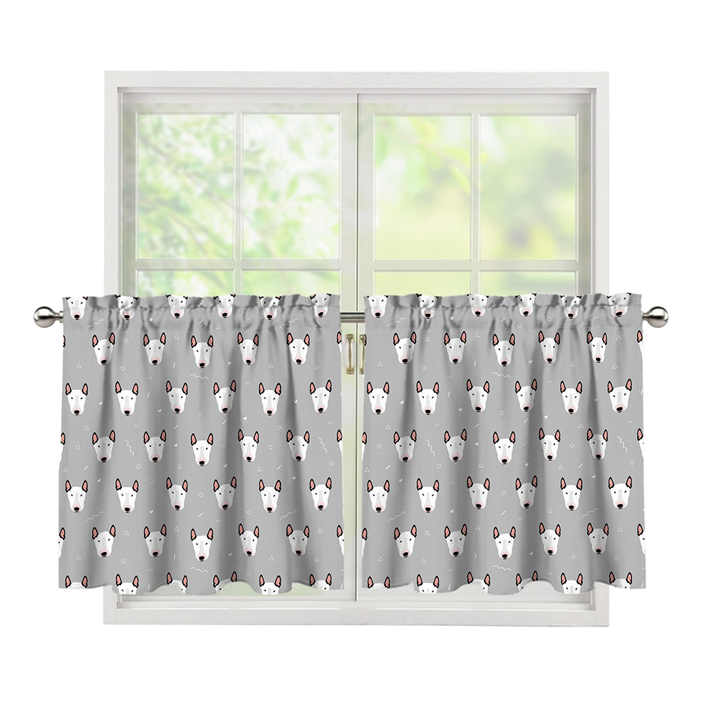 Cute Bull Terrier Faces Pattern Print Tier Curtains