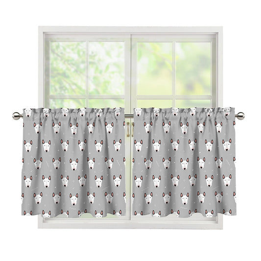 Cute Bull Terrier Faces Pattern Print Tier Curtains