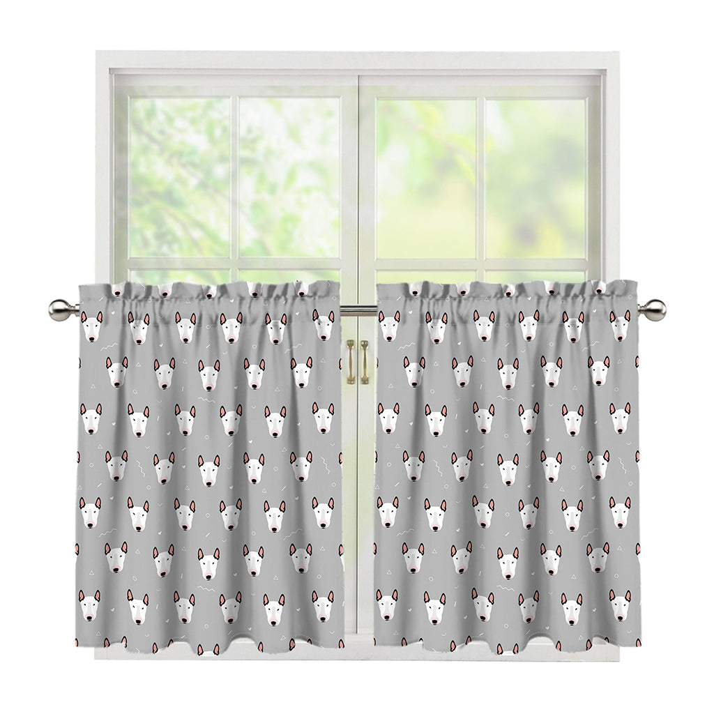 Cute Bull Terrier Faces Pattern Print Tier Curtains