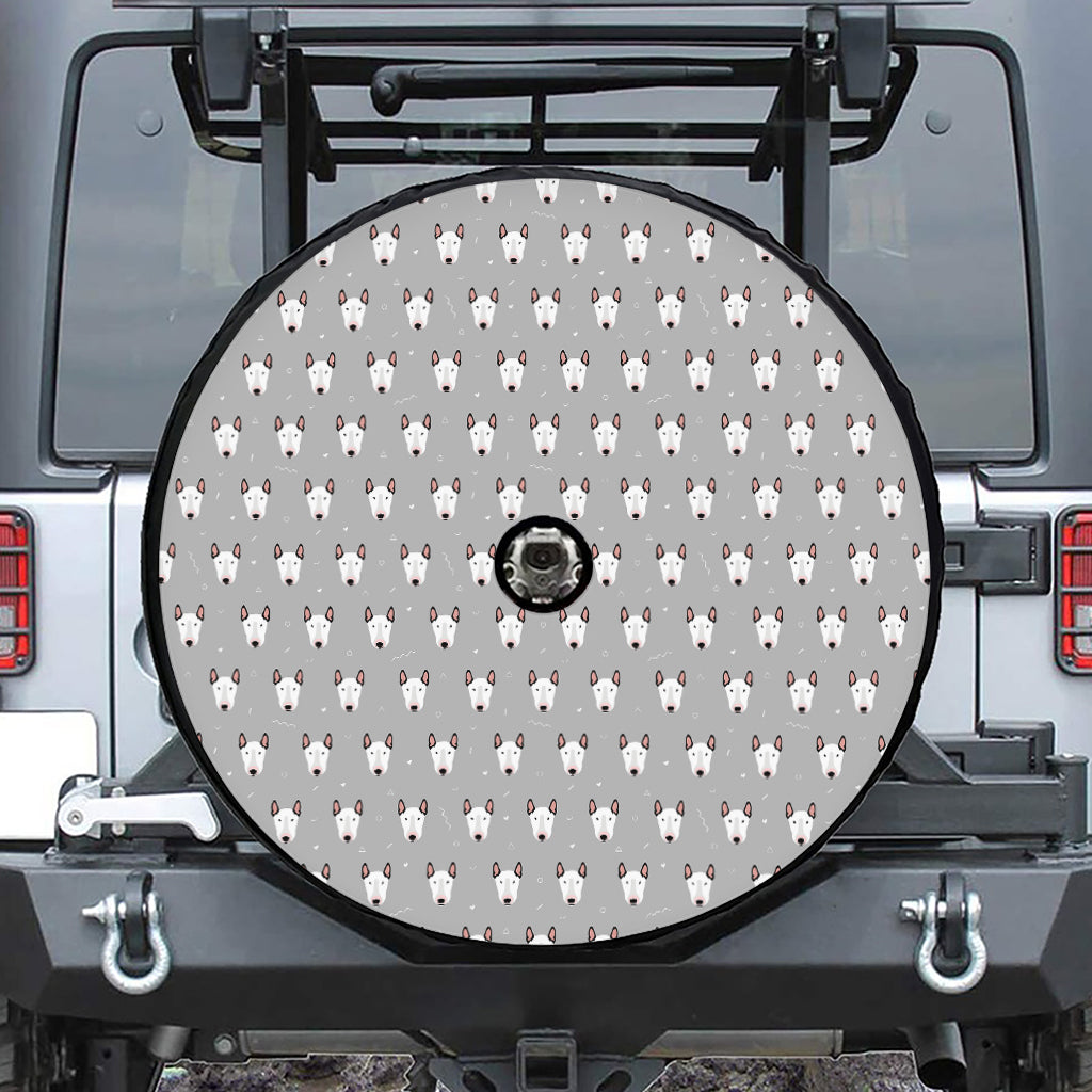 Cute Bull Terrier Faces Pattern Print Tire Cover With Camera Hole