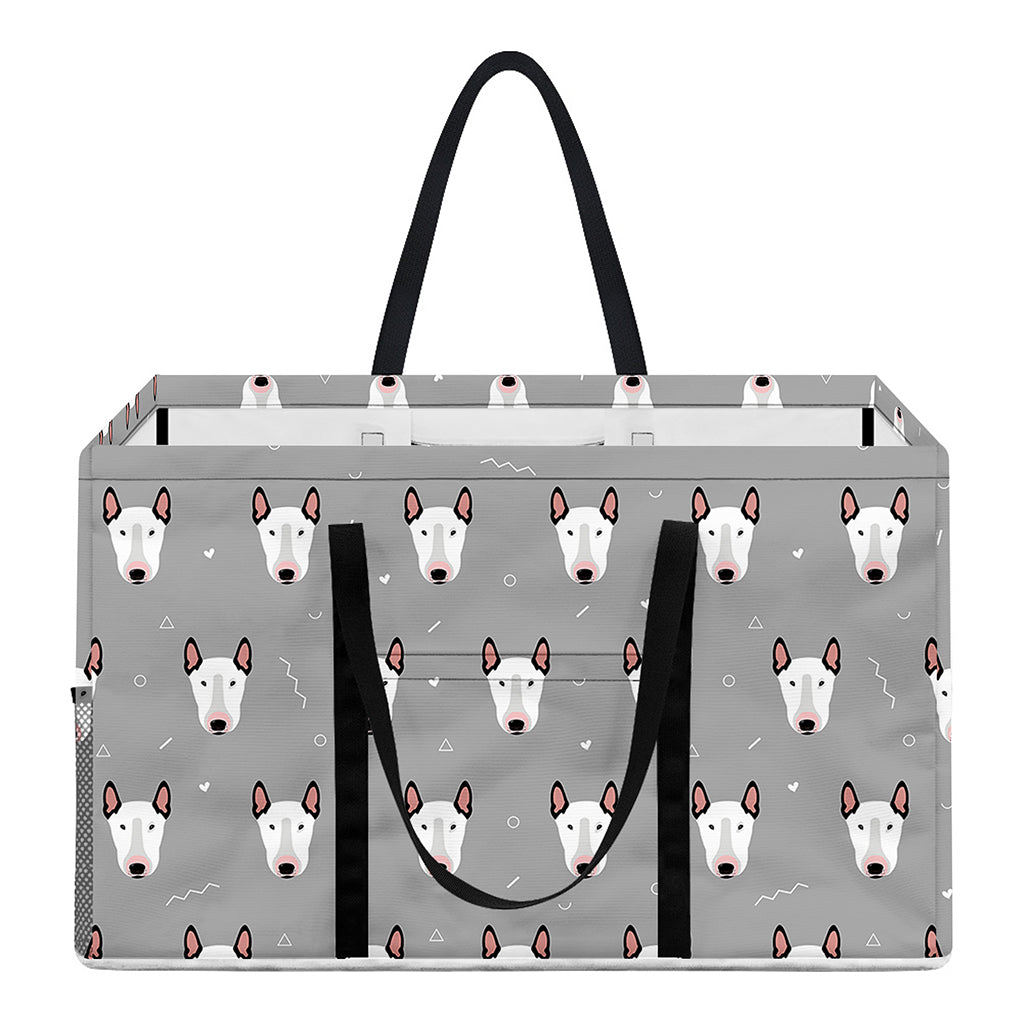 Cute Bull Terrier Faces Pattern Print Utility Tote Bag