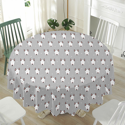 Cute Bull Terrier Faces Pattern Print Waterproof Round Tablecloth