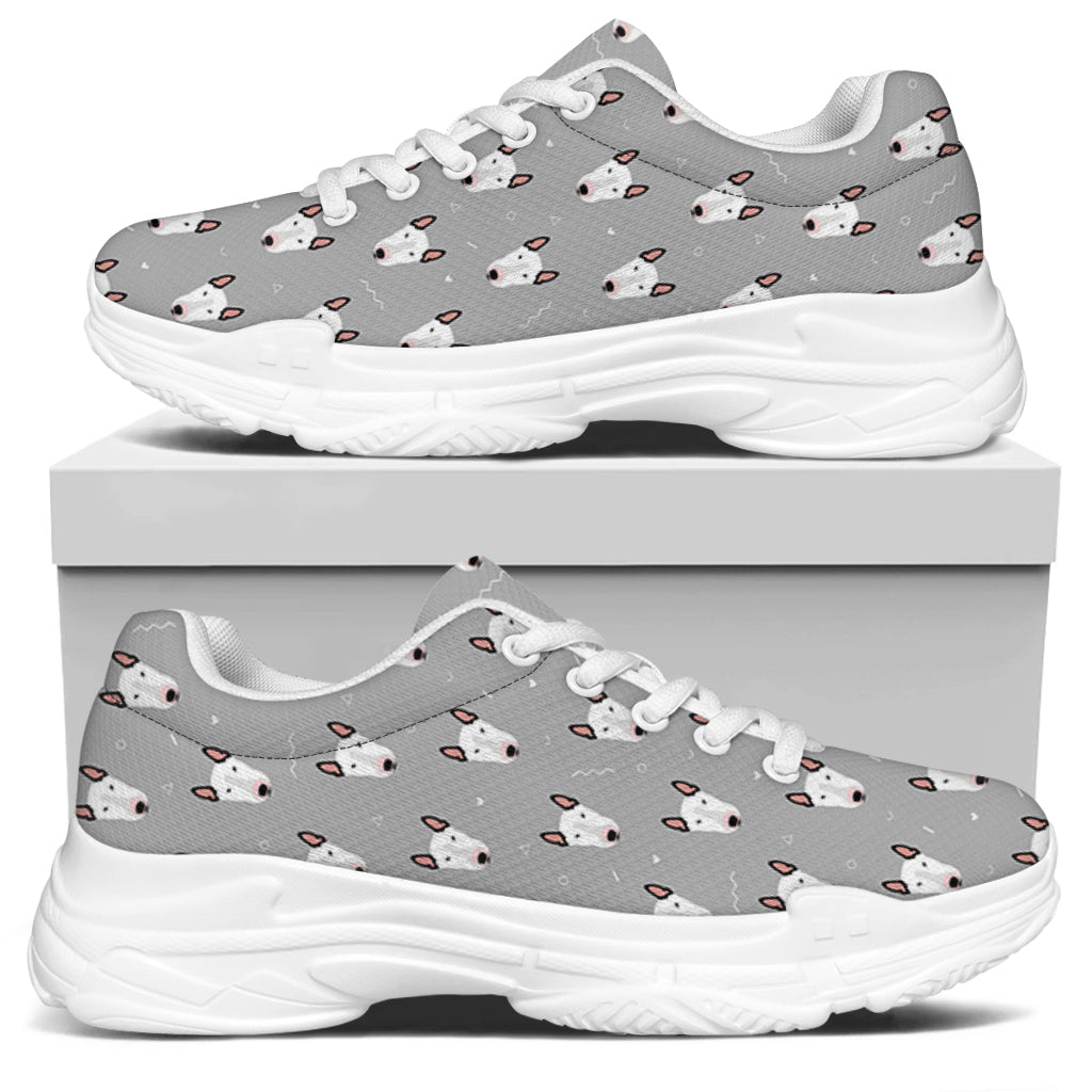 Cute Bull Terrier Faces Pattern Print White Chunky Shoes