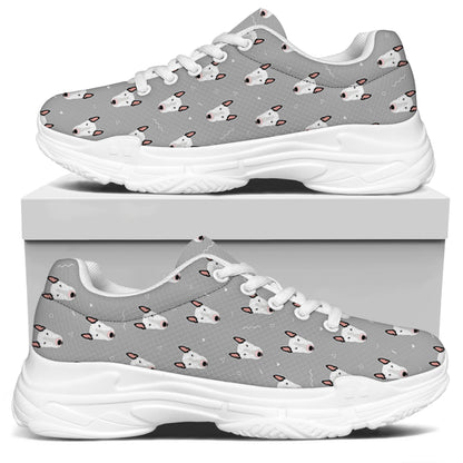 Cute Bull Terrier Faces Pattern Print White Chunky Shoes