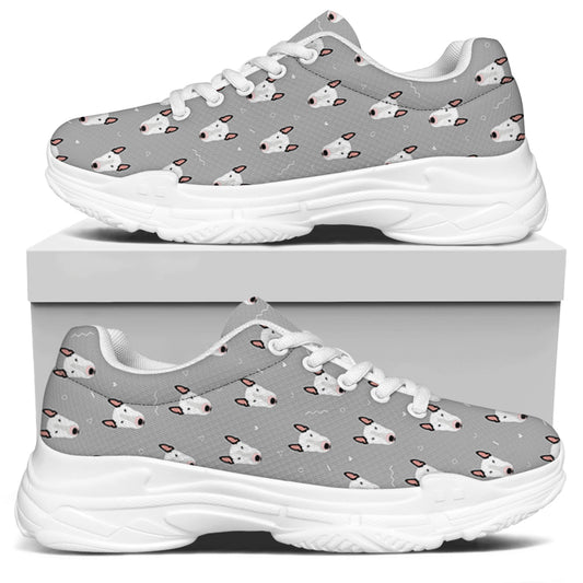 Cute Bull Terrier Faces Pattern Print White Chunky Shoes