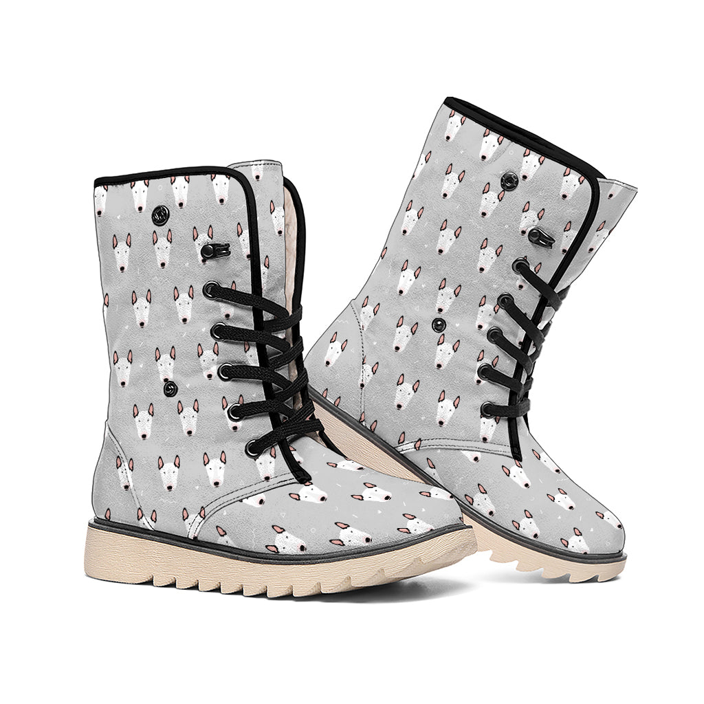 Cute Bull Terrier Faces Pattern Print Winter Boots