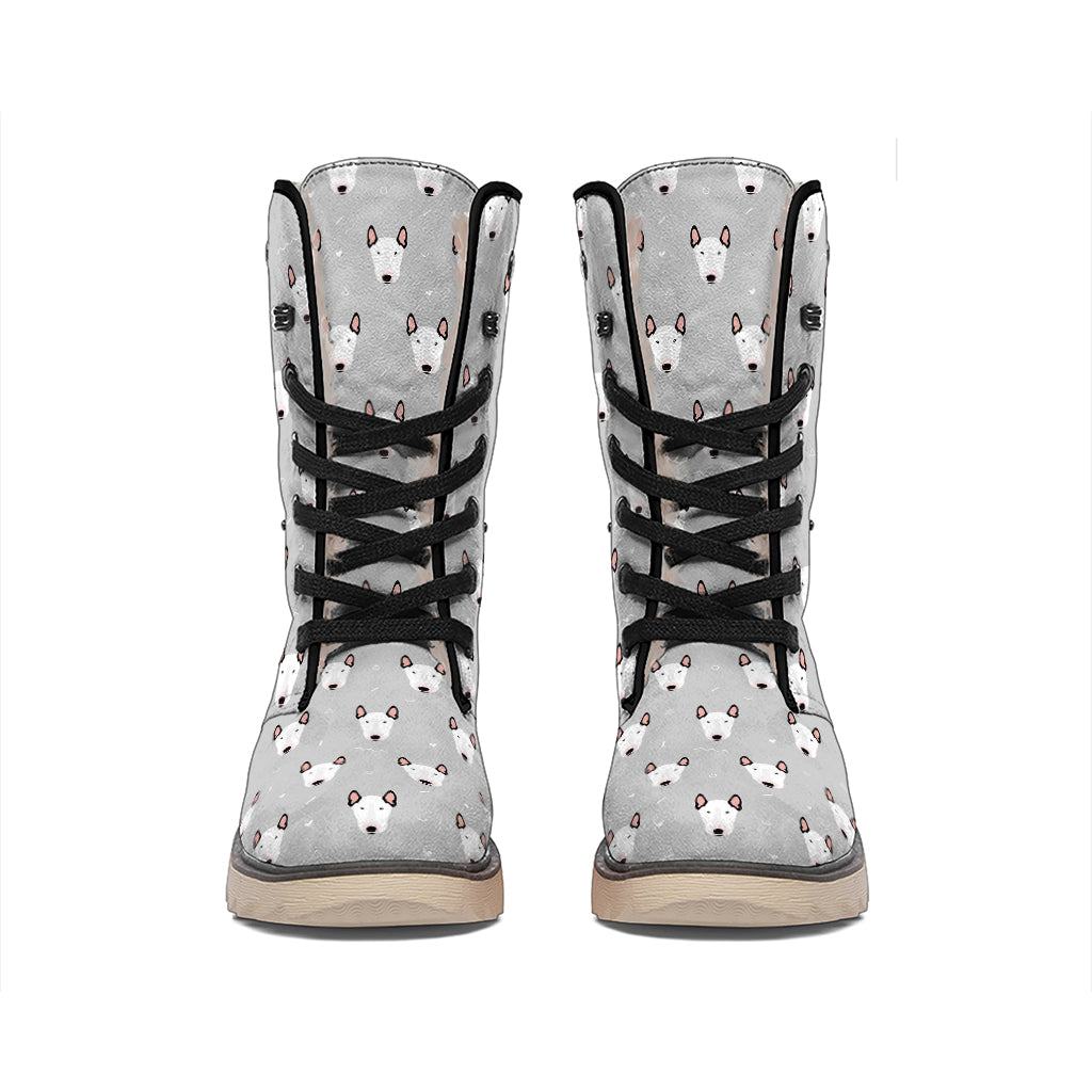 Cute Bull Terrier Faces Pattern Print Winter Boots