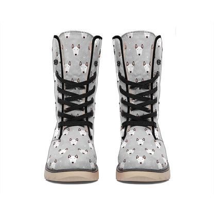 Cute Bull Terrier Faces Pattern Print Winter Boots