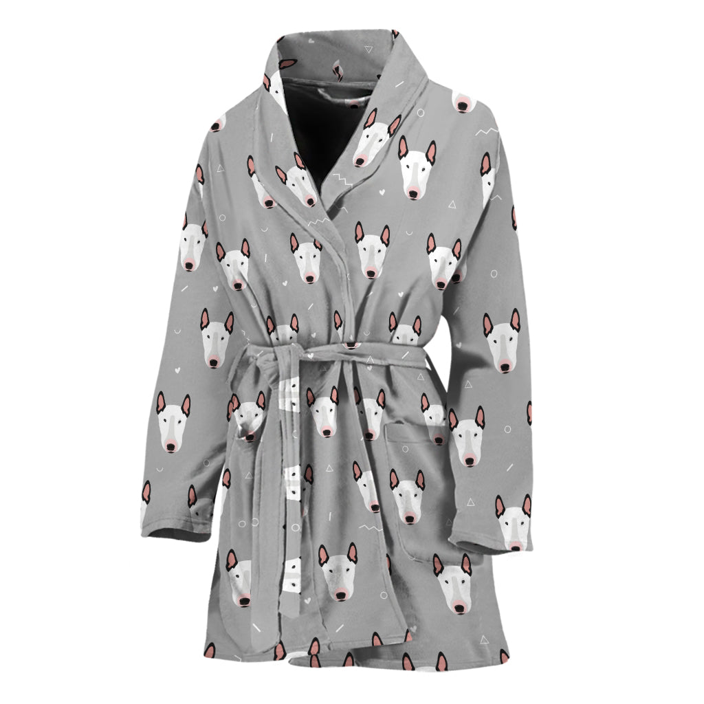Cute Bull Terrier Faces Pattern Print Women's Bathrobe
