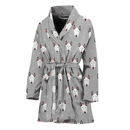 Cute Bull Terrier Faces Pattern Print Women's Bathrobe