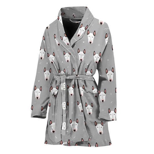 Cute Bull Terrier Faces Pattern Print Women's Bathrobe