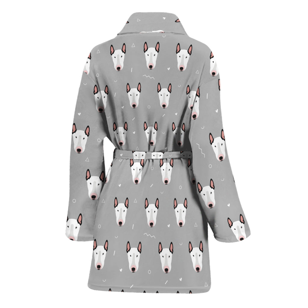 Cute Bull Terrier Faces Pattern Print Women's Bathrobe