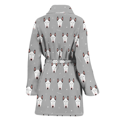 Cute Bull Terrier Faces Pattern Print Women's Bathrobe
