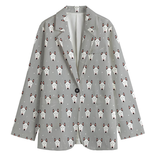 Cute Bull Terrier Faces Pattern Print Women's Blazer