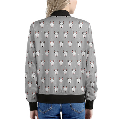 Cute Bull Terrier Faces Pattern Print Women's Bomber Jacket