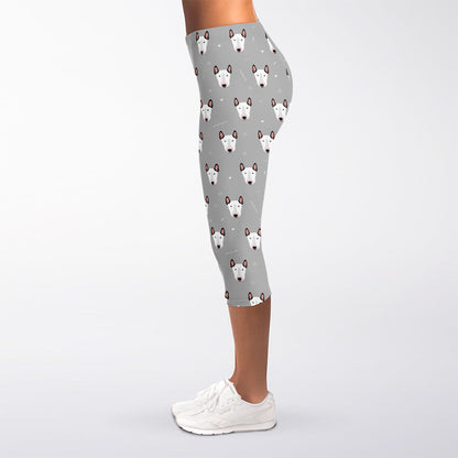 Cute Bull Terrier Faces Pattern Print Women's Capri Leggings