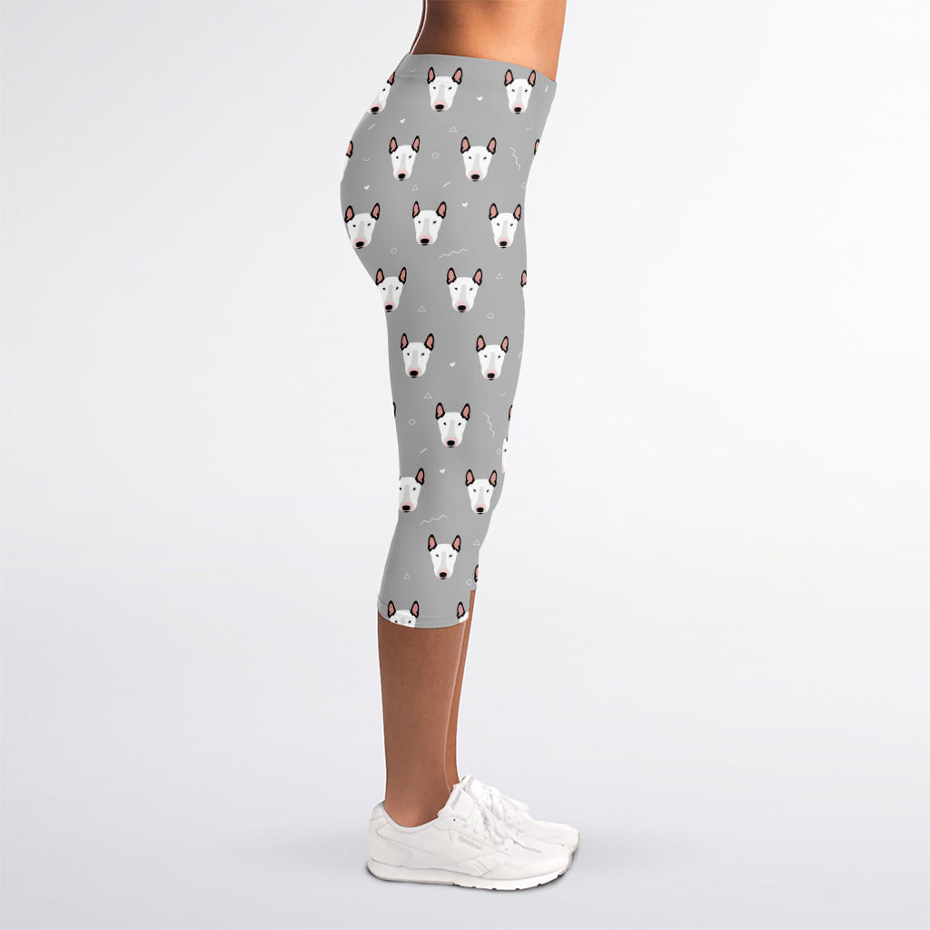 Cute Bull Terrier Faces Pattern Print Women's Capri Leggings