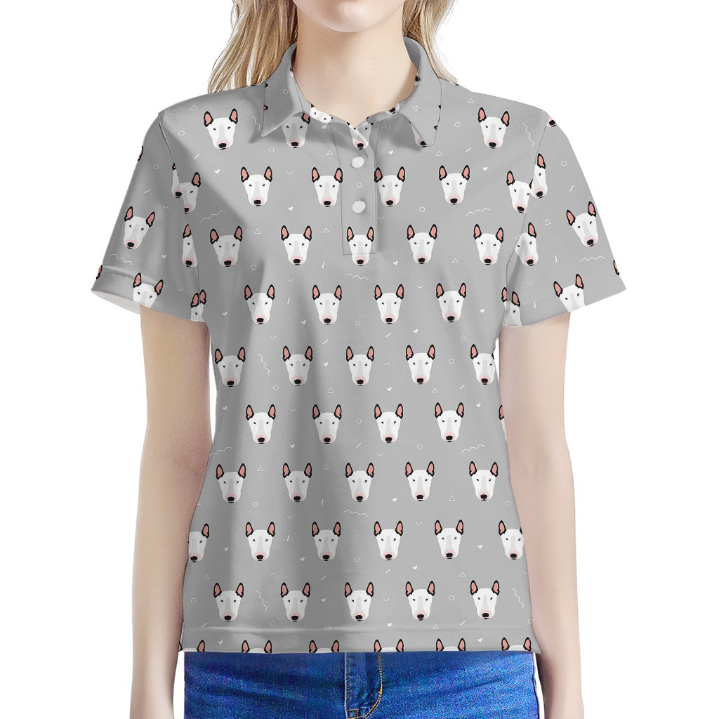 Cute Bull Terrier Faces Pattern Print Women's Polo Shirt