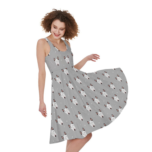Cute Bull Terrier Faces Pattern Print Women's Sleeveless Dress