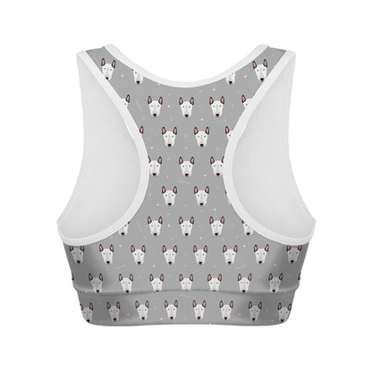 Cute Bull Terrier Faces Pattern Print Women's Sports Bra