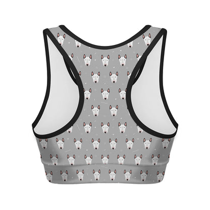 Cute Bull Terrier Faces Pattern Print Women's Sports Bra