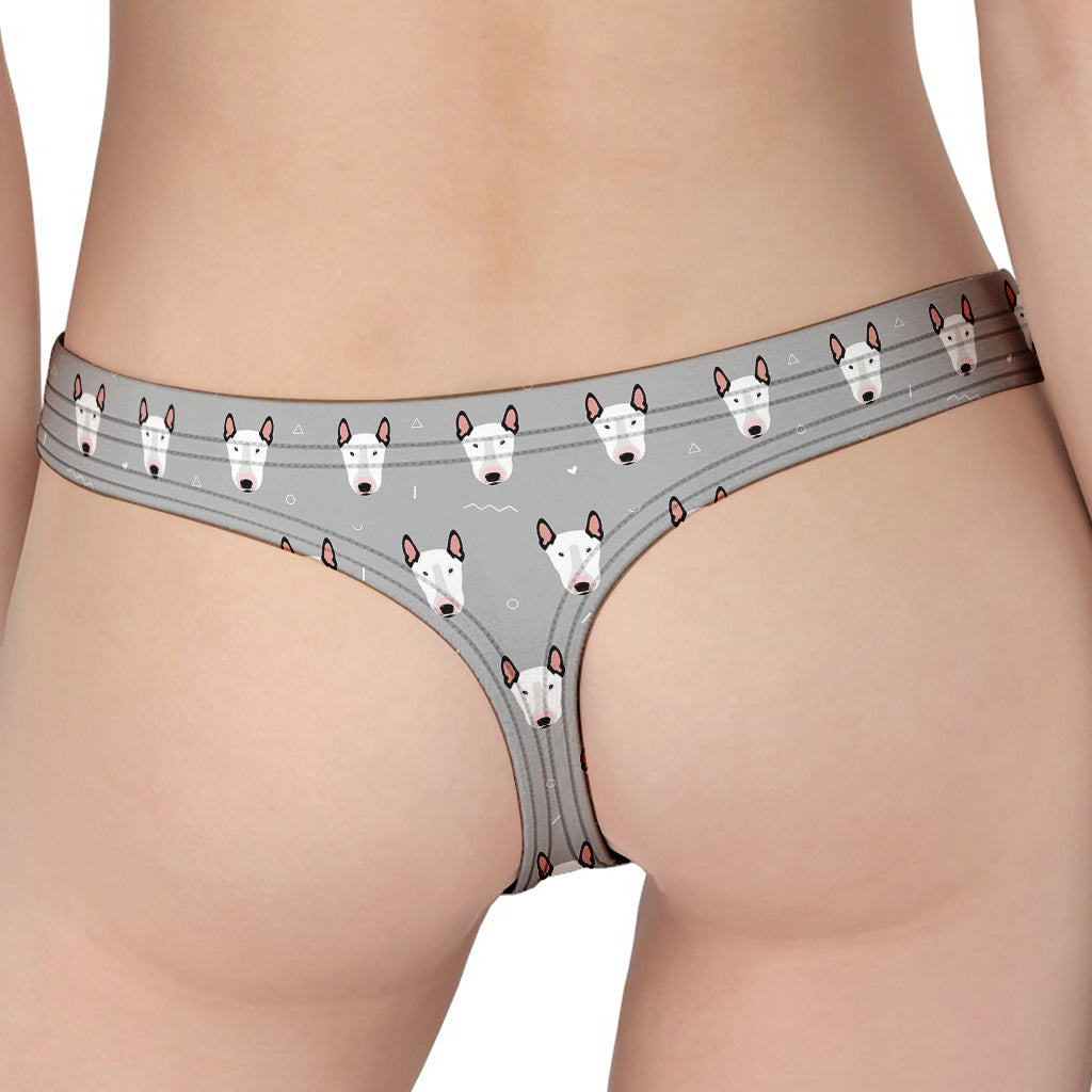 Cute Bull Terrier Faces Pattern Print Women's Thong