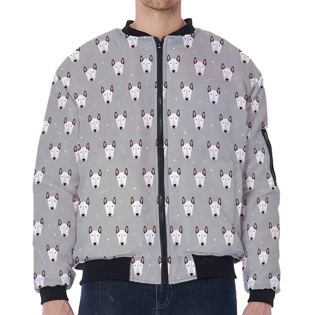 Cute Bull Terrier Faces Pattern Print Zip Sleeve Bomber Jacket
