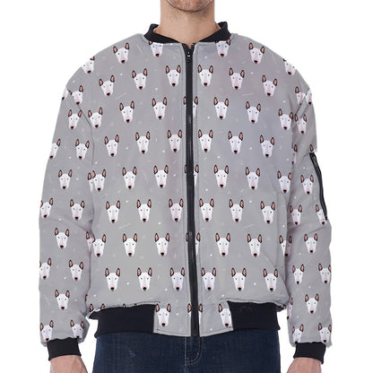 Cute Bull Terrier Faces Pattern Print Zip Sleeve Bomber Jacket