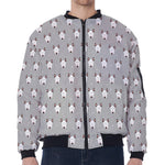 Cute Bull Terrier Faces Pattern Print Zip Sleeve Bomber Jacket