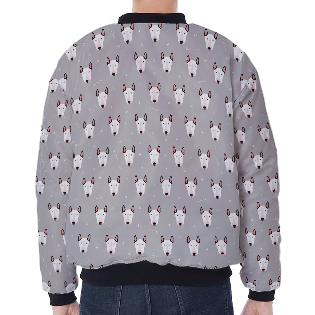 Cute Bull Terrier Faces Pattern Print Zip Sleeve Bomber Jacket