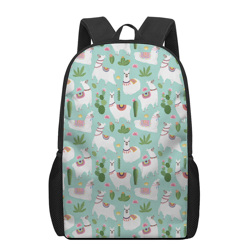 Cute Cactus And Llama Pattern Print 17 Inch Backpack