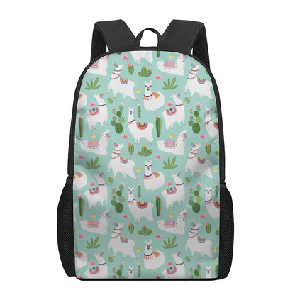 Cute Cactus And Llama Pattern Print 17 Inch Backpack