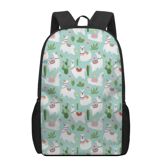 Cute Cactus And Llama Pattern Print 17 Inch Backpack