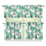 Cute Cactus And Llama Pattern Print 3 Piece Kitchen Curtains