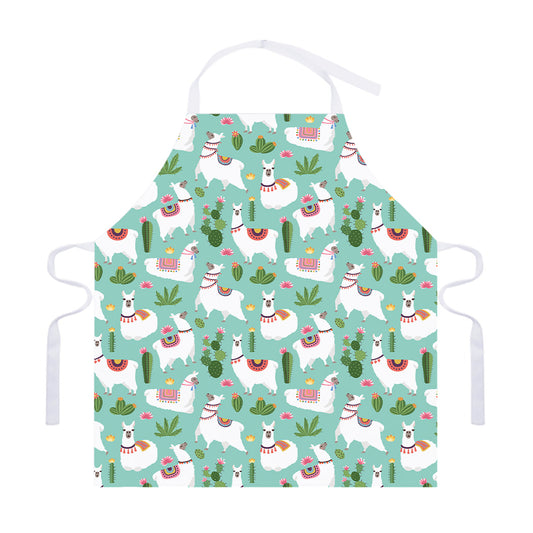 Cute Cactus And Llama Pattern Print Adjustable Apron