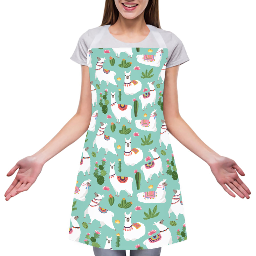 Cute Cactus And Llama Pattern Print Adjustable Apron