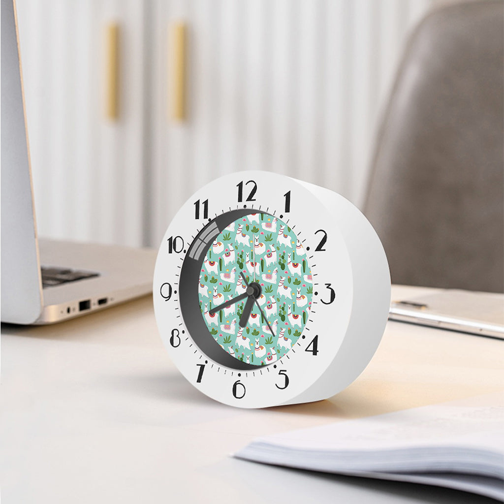 Cute Cactus And Llama Pattern Print Alarm Clock