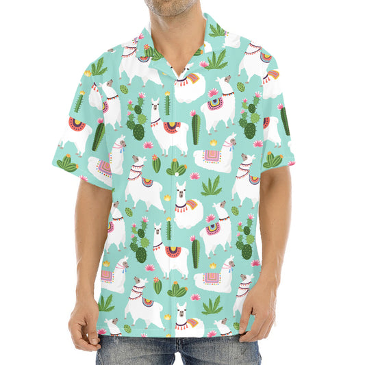Cute Cactus And Llama Pattern Print Aloha Shirt