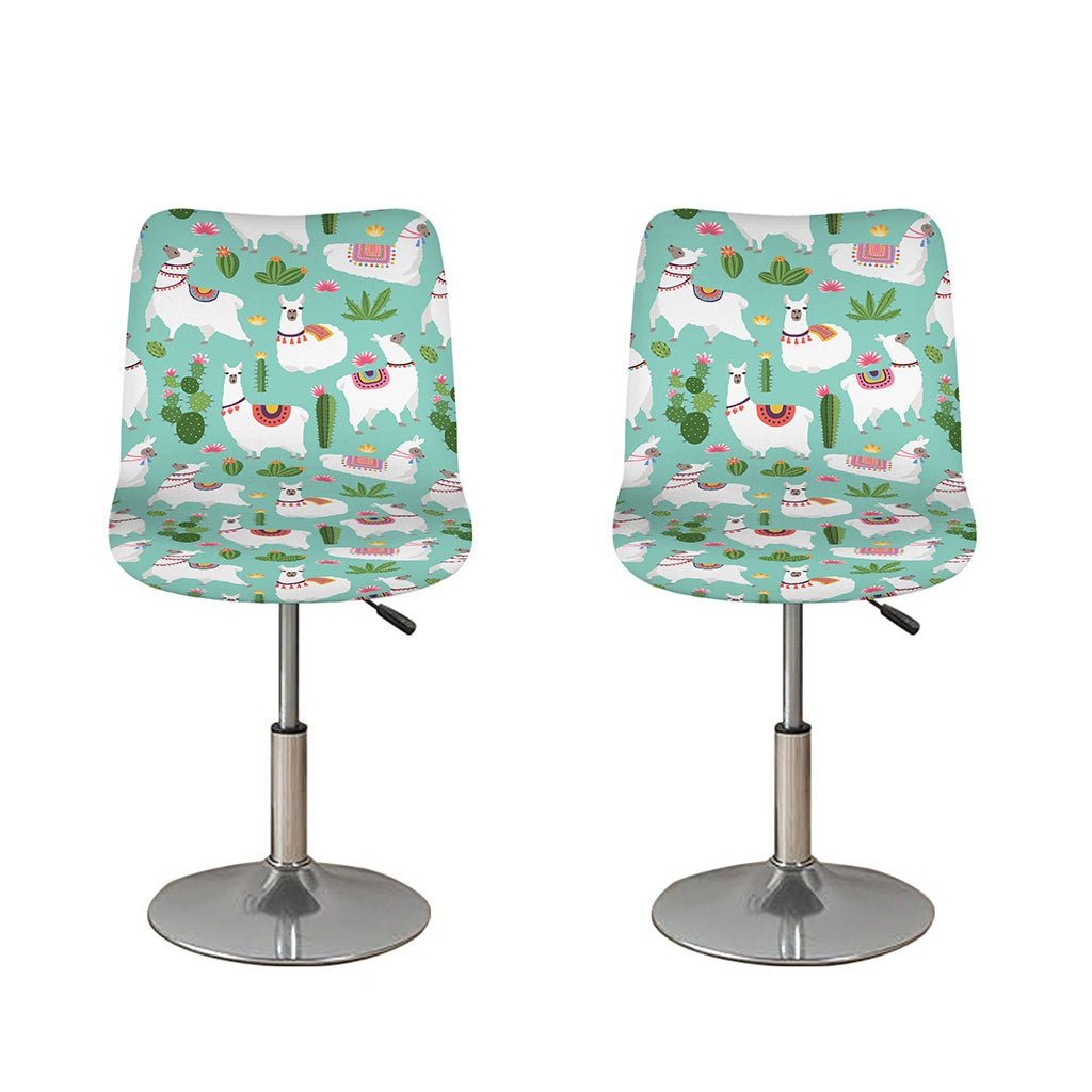 Cute Cactus And Llama Pattern Print Bar Stool Covers