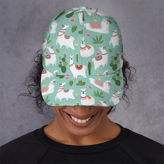 Cute Cactus And Llama Pattern Print Baseball Cap