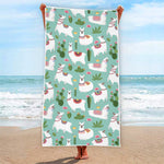 Cute Cactus And Llama Pattern Print Beach Towel