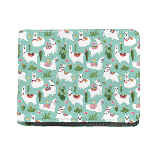 Cute Cactus And Llama Pattern Print Bifold Wallet