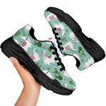 Cute Cactus And Llama Pattern Print Black Chunky Shoes