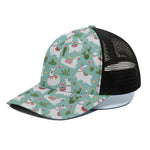 Cute Cactus And Llama Pattern Print Black Mesh Trucker Cap