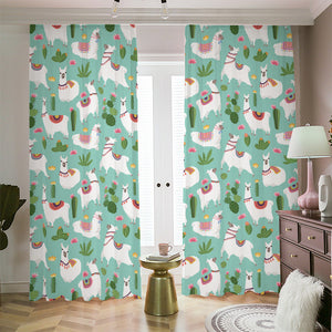 Cute Cactus And Llama Pattern Print Blackout Pencil Pleat Curtains