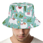 Cute Cactus And Llama Pattern Print Bucket Hat